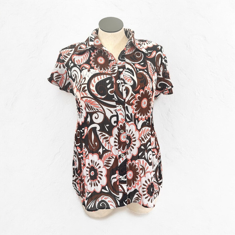 Serenade Women's Sheer Button Up Blouse Flutter Sleeves Paisley Floral Size‎ 2X